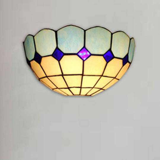 Tiffany Style 2-Light Art Glass Wall Sconce - Light Blue/Dark Blue Bedroom Lighting