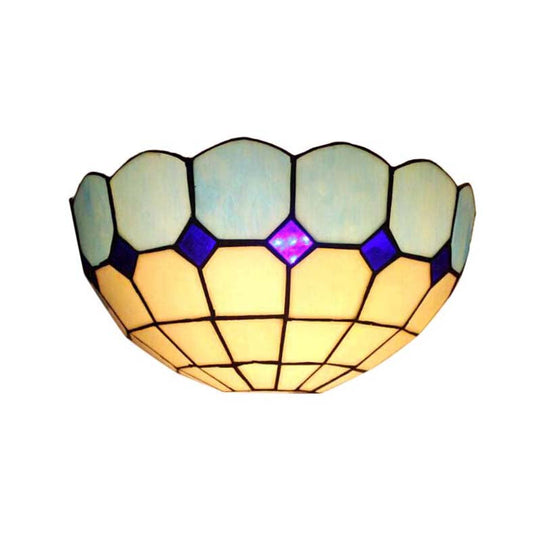 Tiffany Style 2-Light Art Glass Wall Sconce - Light Blue/Dark Blue Bedroom Lighting