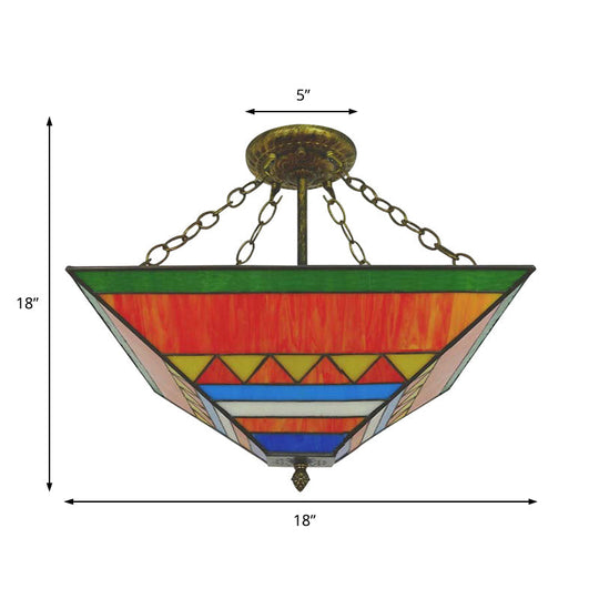 Stylish Tiffany Semi Flush Mount Light with Stained Glass Shade in Orange/Yellow