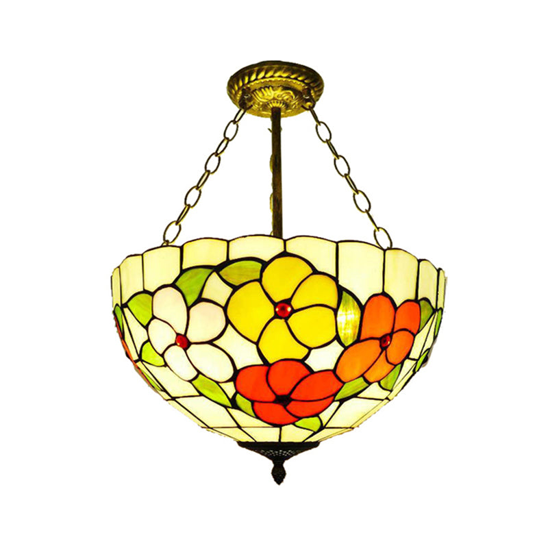 Inverted Semi Ceiling Mount Light - Tiffany-style Stained Glass Ceiling Lamp for Villa