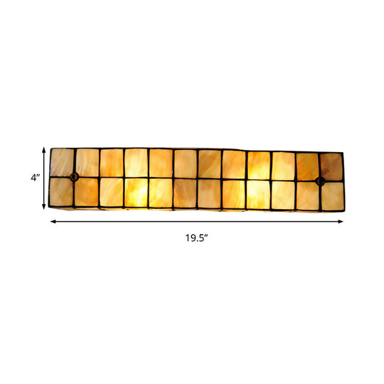 Tiffany Style Linear Wall Light With Square/Flower Pattern - 2 Lights Shell Sconce In Beige For