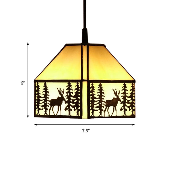 Rustic Glass Ceiling Light in Beige with Deer Pattern - Perfect for Kitchen - 1 Bulb House Hanging Light