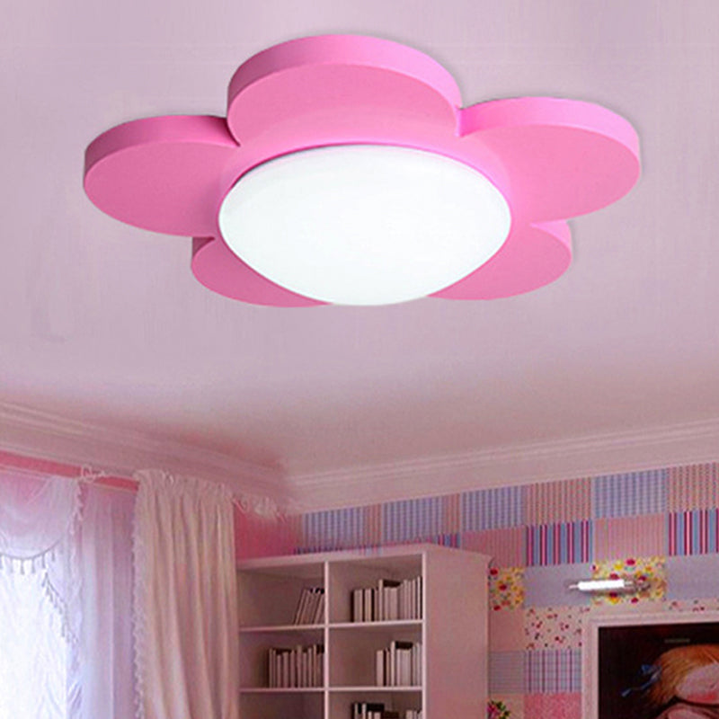 Kids Bedroom Macaron Flush Mount Ceiling Light with Floral Acrylic Shade