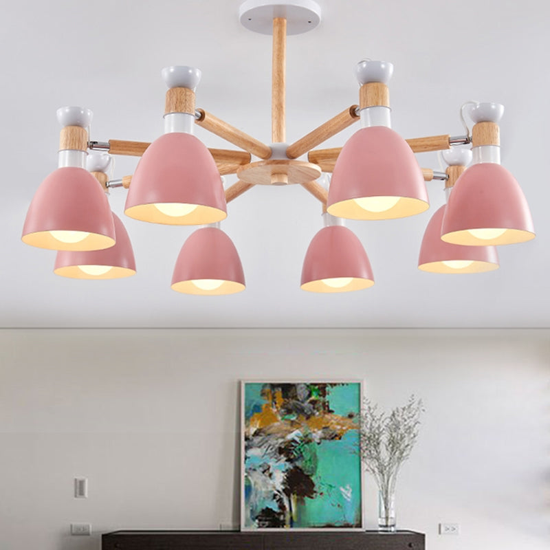 Horn-Shaped Macaroon Chandelier: Elegant Metal Pendant For Living Room Décor Pink