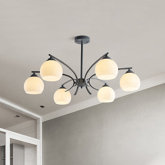 Stylish Opal Glass Living Room Chandelier - Sphere Shade 6/8 Lights Macaron-Inspired