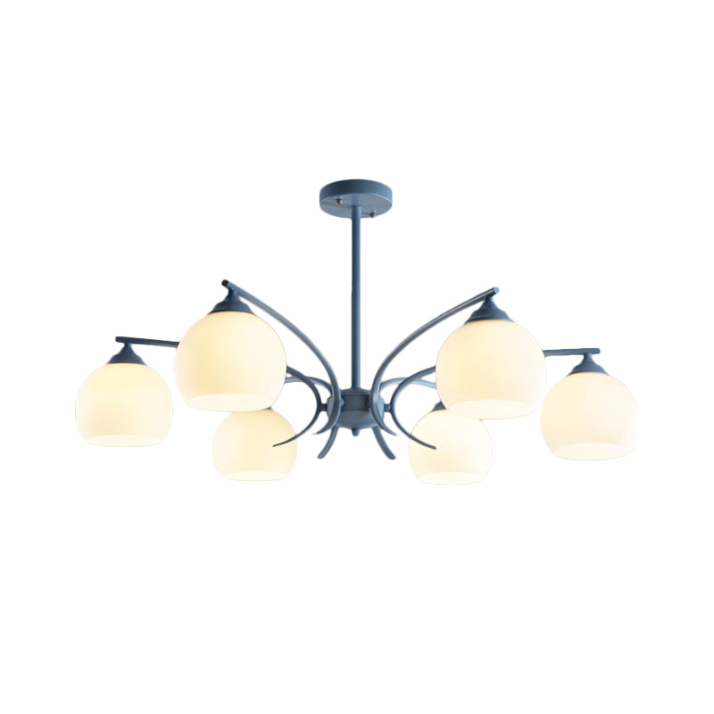 Stylish Opal Glass Living Room Chandelier - Sphere Shade 6/8 Lights Macaron-Inspired