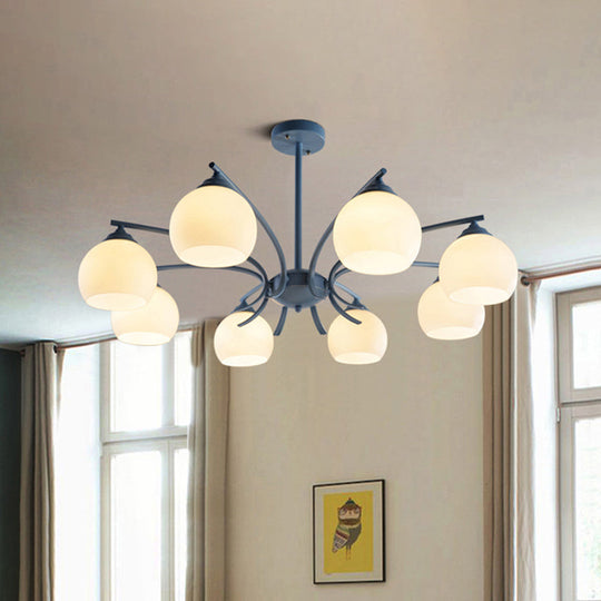 Stylish Opal Glass Living Room Chandelier - Sphere Shade 6/8 Lights Macaron-Inspired