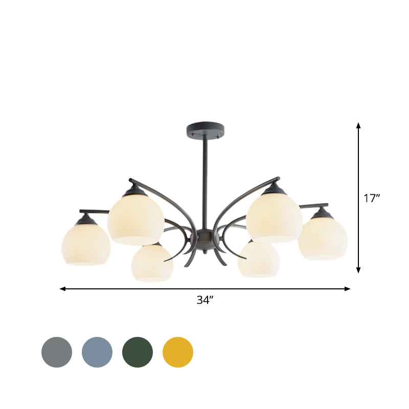 Grace - Opal Sphere Shade Living Room Chandelier Opal Glass 6/8 Lights Macaron Stylish Blue/Green/Grey/Yellow Hanging Lamp