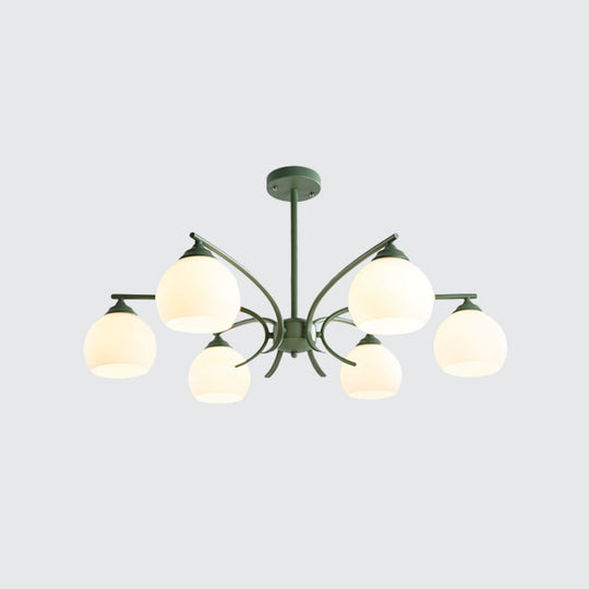 Stylish Opal Glass Living Room Chandelier - Sphere Shade 6/8 Lights Macaron-Inspired