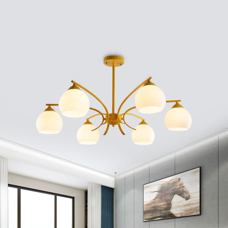 Stylish Opal Glass Living Room Chandelier - Sphere Shade 6/8 Lights Macaron-Inspired