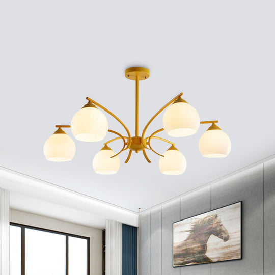 Stylish Opal Glass Living Room Chandelier - Sphere Shade 6/8 Lights Macaron-Inspired