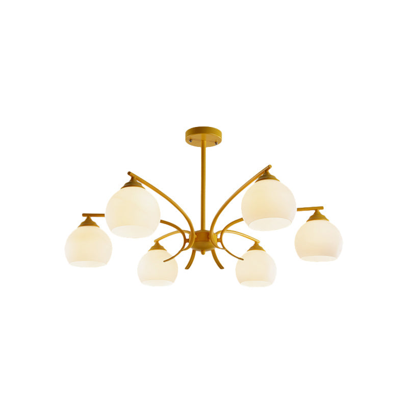 Stylish Opal Glass Living Room Chandelier - Sphere Shade 6/8 Lights Macaron-Inspired