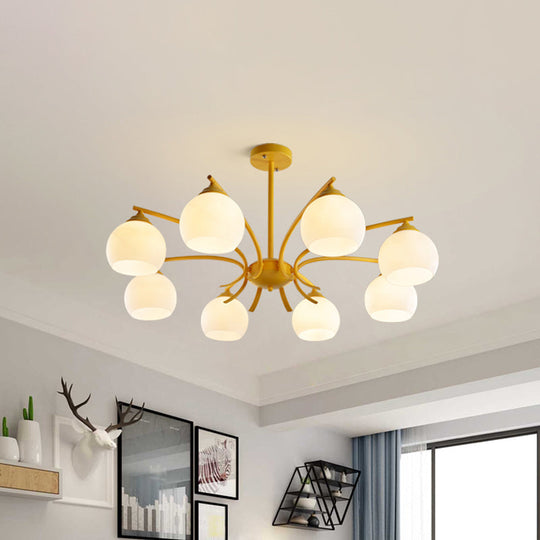 Stylish Opal Glass Living Room Chandelier - Sphere Shade 6/8 Lights Macaron-Inspired