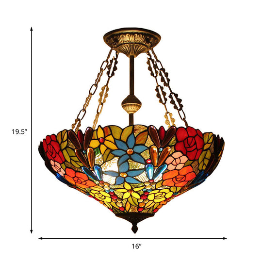 Tiffany Rustic Dragonfly Semi Flush Mount Ceiling Lamp in Antique Brass - Hotel-Grade Stained Glass Lighting