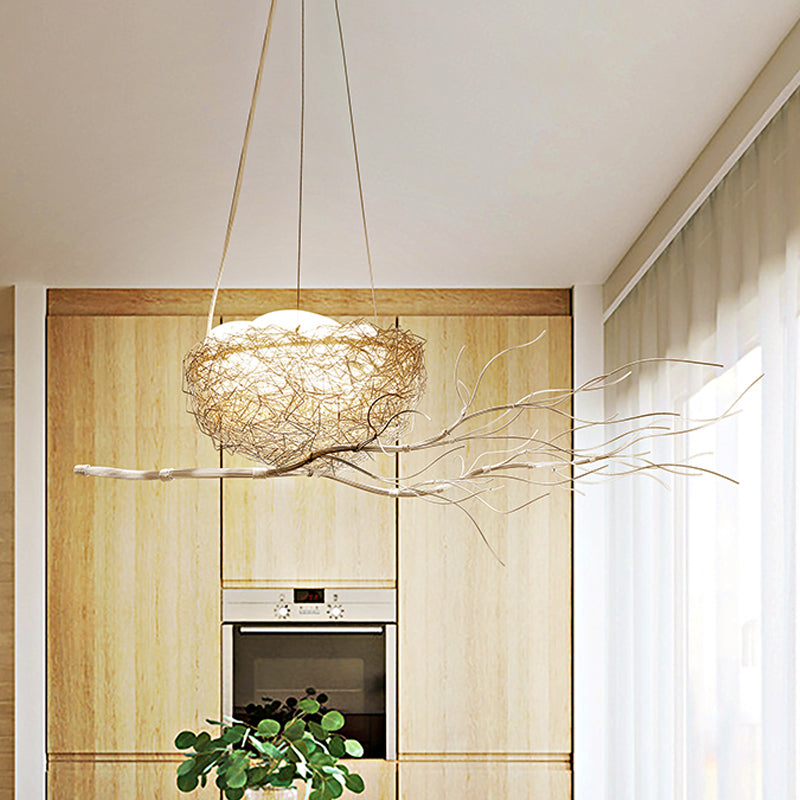 Childrens Gold Pendant Light Chandelier With Bird Nest & Egg For Balcony Or Hallway