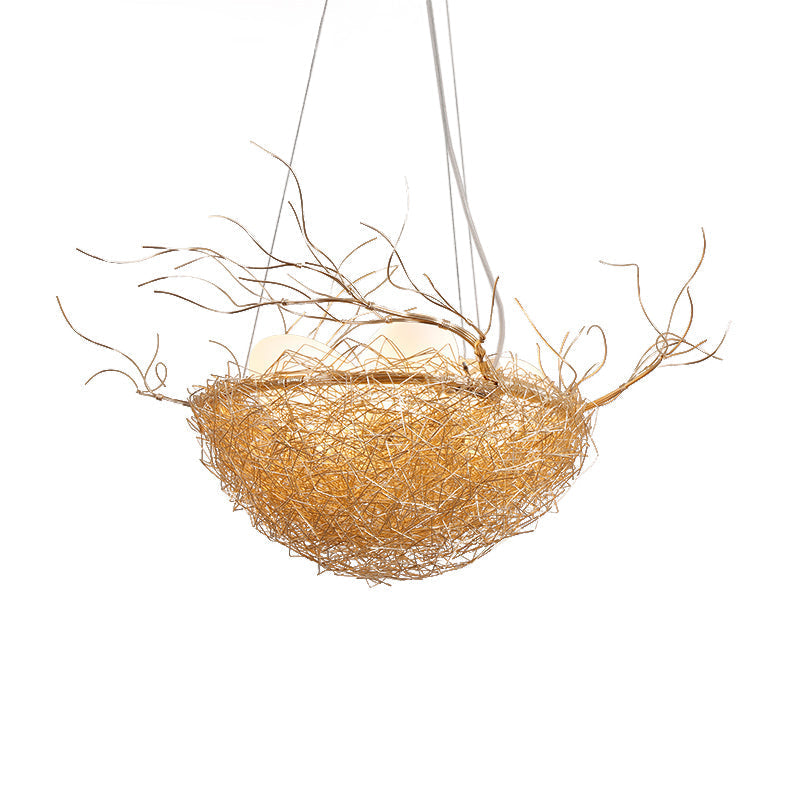 Childrens Gold Pendant Light Chandelier With Bird Nest & Egg For Balcony Or Hallway