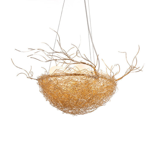 Childrens Gold Pendant Light Chandelier With Bird Nest & Egg For Balcony Or Hallway