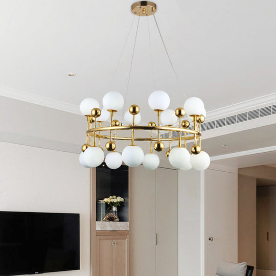 Gold Metallic Sphere Shade Suspension Light: Modern Hotel Villa Chandelier