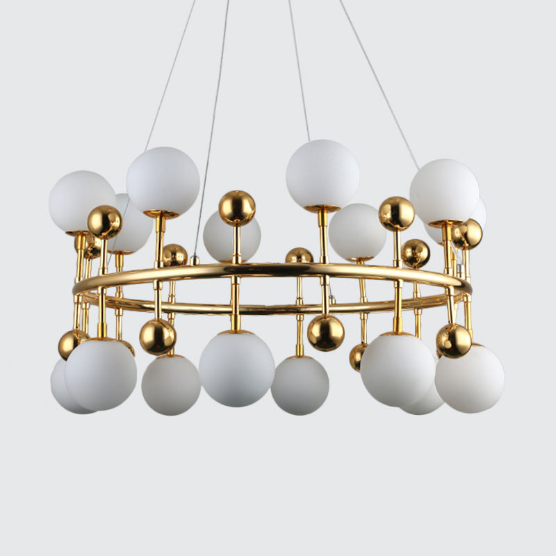 Gold Metallic Sphere Shade Suspension Light: Modern Hotel Villa Chandelier