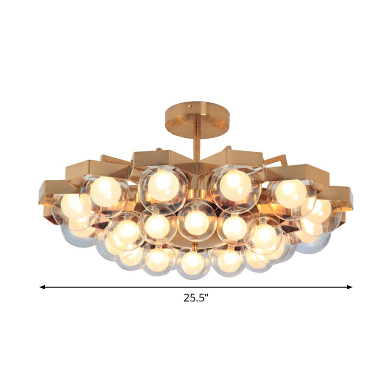 Gold Metallic Flower Chandelier - Elegant Living Room Hanging Light With Globe Shade (24 Lights)