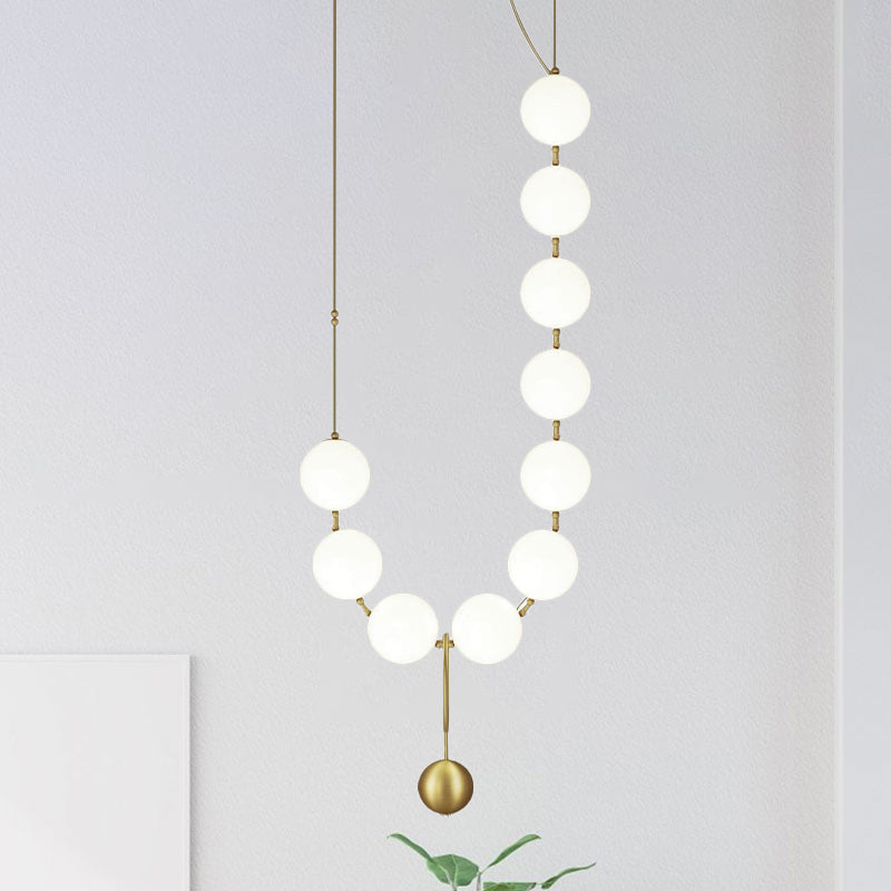 Gold Milk Glass Chandelier With Necklace-Shaped Dining Table Design - 10 Lights Simple Hanging Light