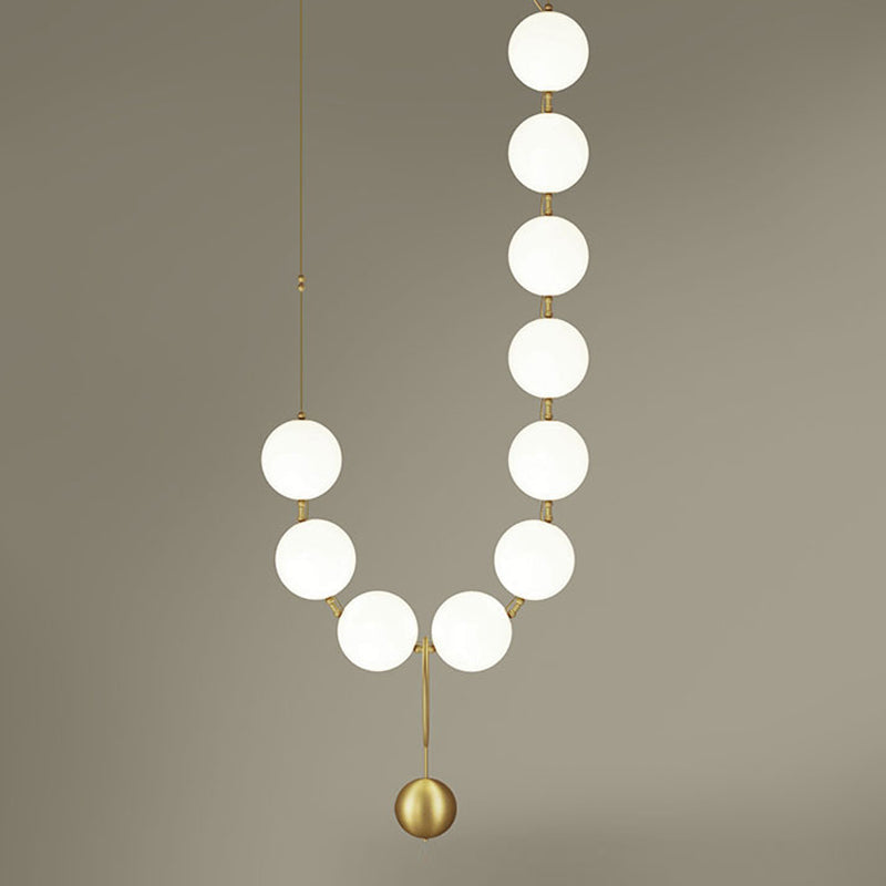 Gold Milk Glass Chandelier With Necklace-Shaped Dining Table Design - 10 Lights Simple Hanging Light