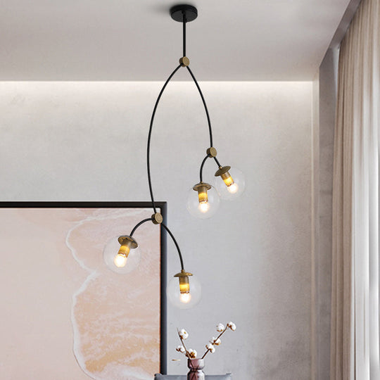 Metal Twig Pendant Light With Clear/Cream Glass Shade - Creative Hanging Lamp For Living Room In