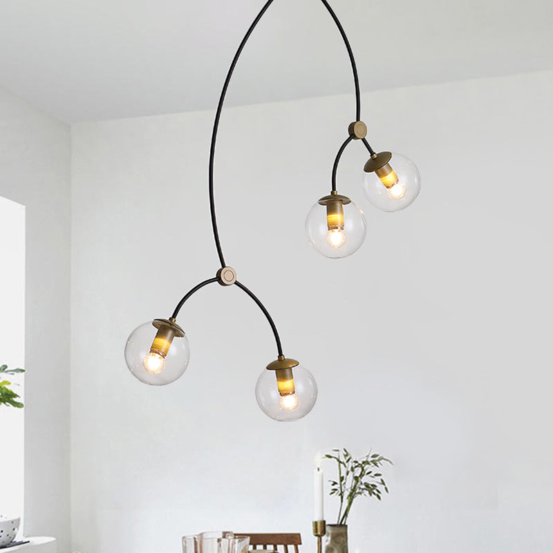 Metal Twig Pendant Light With Clear/Cream Glass Shade - Creative Hanging Lamp For Living Room In