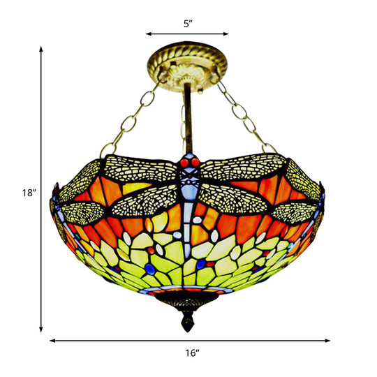 Rustic Tiffany Dragonfly Stained Glass Ceiling Light Fixture for Hotels