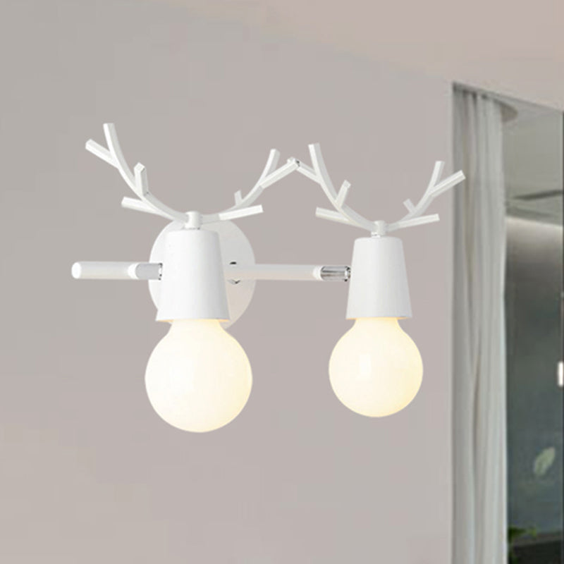 Contemporary Monochrome Wall Light Antlers - 2-Light Metal Sconce For Foyer & Kindergarten White