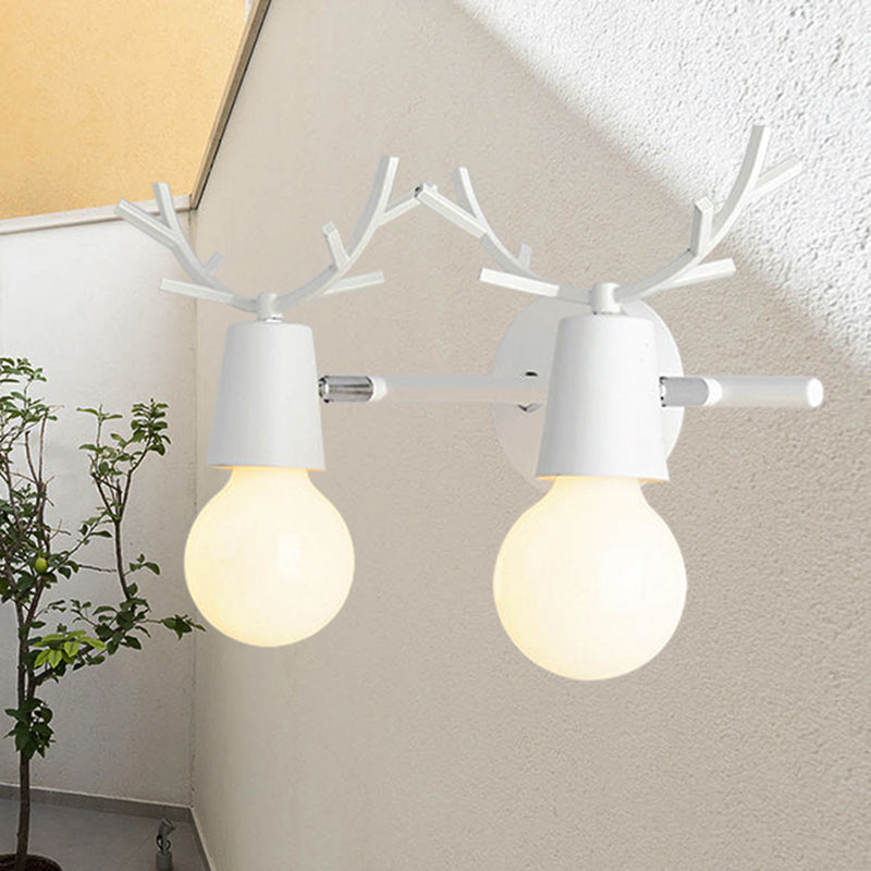 Contemporary Monochrome Wall Light Antlers - 2-Light Metal Sconce For Foyer & Kindergarten