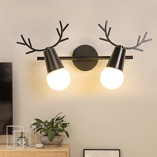 Contemporary Monochrome Wall Light Antlers - 2-Light Metal Sconce For Foyer & Kindergarten Black