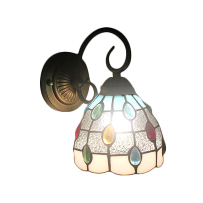 Colorful Tiffany Dome Wall Sconce With 1 Light In Blue/Clear For Restaurants