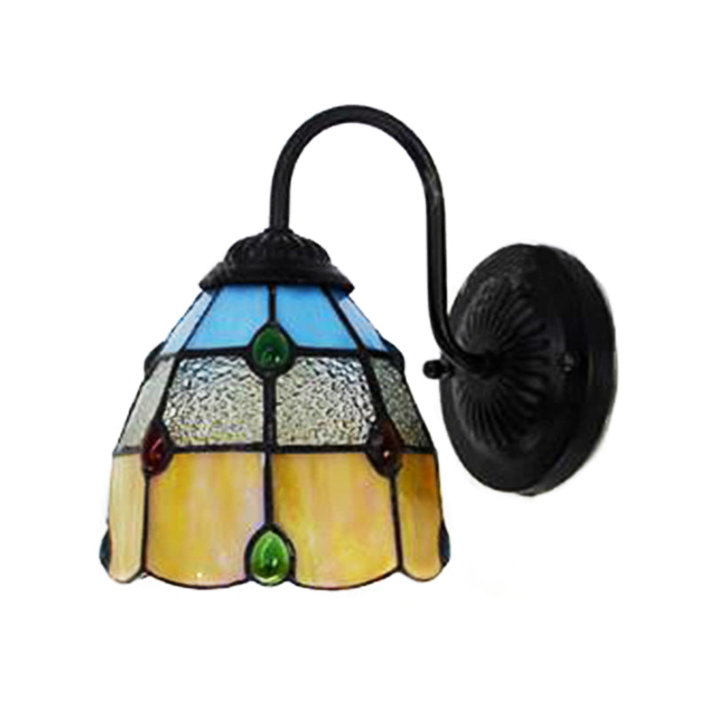 Tiffany Dome Wall Sconce Light With Agate Decoration - Yellow-Blue Glass Fixture