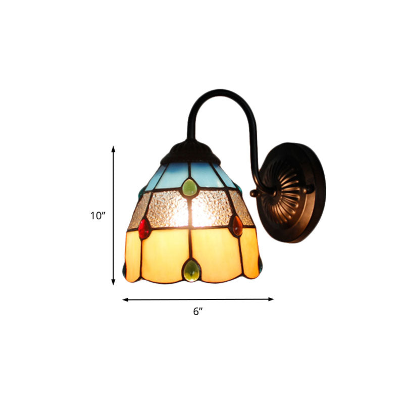 Tiffany Dome Wall Sconce Light With Agate Decoration - Yellow-Blue Glass Fixture