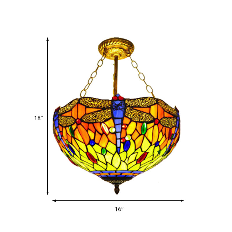 Dragonfly Stained Glass Tiffany Ceiling Light Rustic Orange/Yellow - Perfect For Cloth Shops