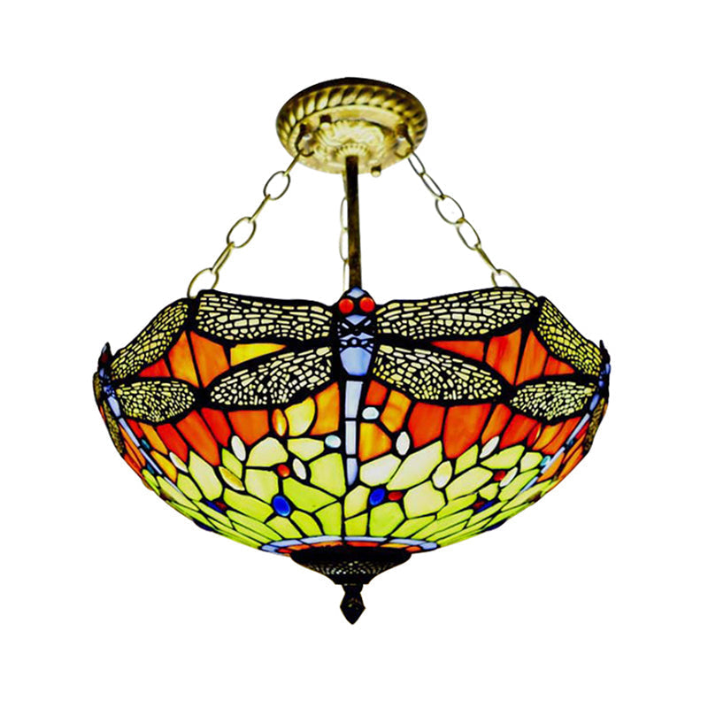 Dragonfly Stained Glass Tiffany Ceiling Light Rustic Orange/Yellow - Perfect for Cloth Shops