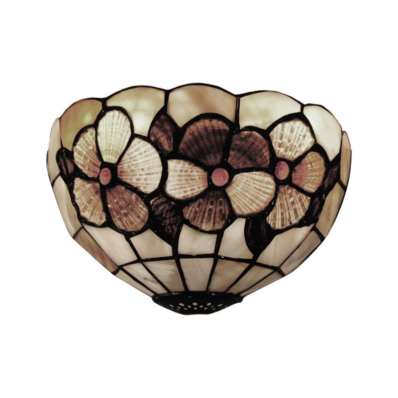 Tiffany-Style Shell Desert Rose Wall Light In Beige For Hotel/Restaurant