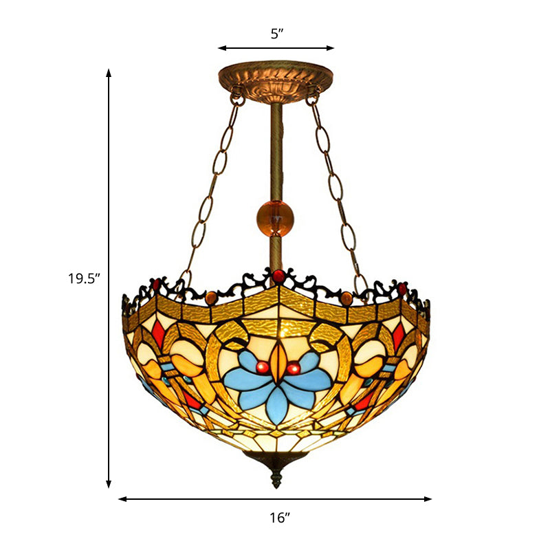 Tiffany Ceiling Lamp With Victorian Design - Yellow Glass Bowl Semi Flush For Restaurants