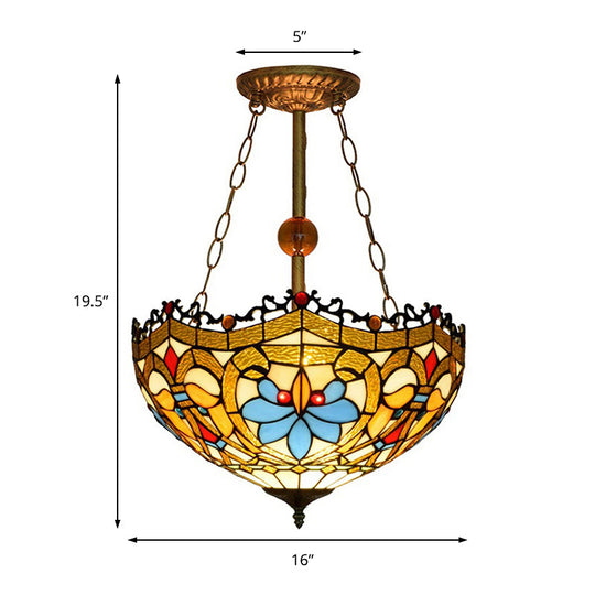 Tiffany Ceiling Lamp With Victorian Design - Yellow Glass Bowl Semi Flush For Restaurants