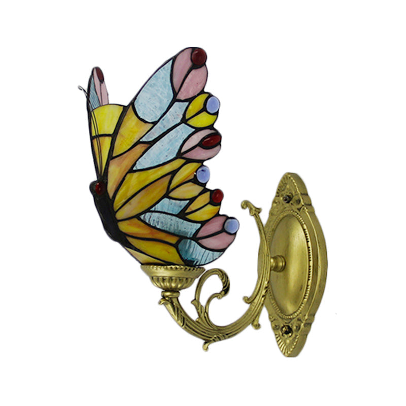 Tiffany Butterfly Stained Glass Wall Sconce Light For Kids Bedroom