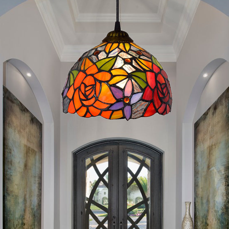 Blossom Orange Tiffany Pendant Light - Bedroom Ceiling Pendant with Cut Glass Shade