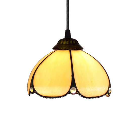 Scalloped Amber Glass Tiffany Pendant Light for Entryway with Beige Ceiling Mount - 1 Bulb