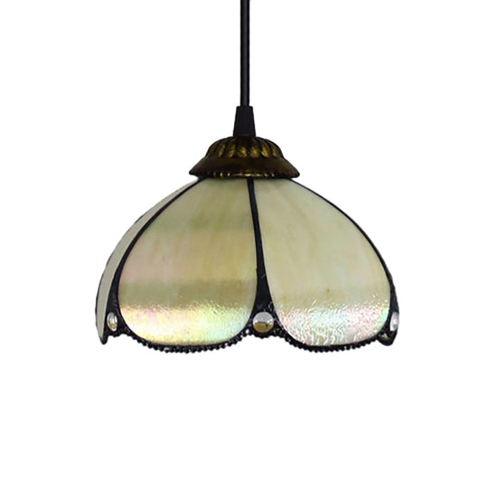 Scalloped Amber Glass Tiffany Pendant Light for Entryway with Beige Ceiling Mount - 1 Bulb