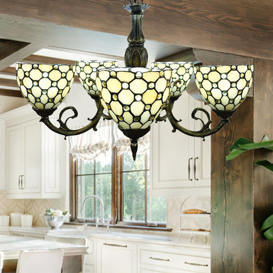 Beaded Glass Metal Chandelier: Traditional Living Room Hanging Light In Beige/Orange Beige