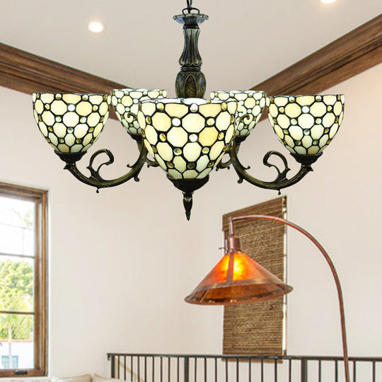 Beaded Glass Metal Chandelier: Traditional Living Room Hanging Light In Beige/Orange