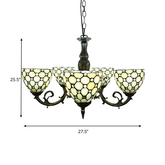 Beaded Glass Metal Chandelier: Traditional Living Room Hanging Light In Beige/Orange