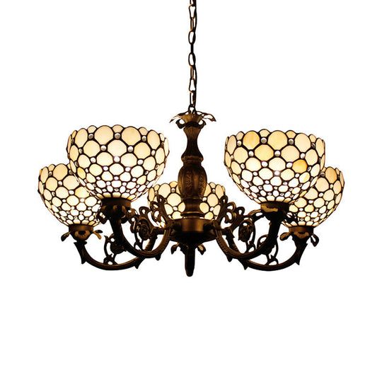 Beaded Glass Metal Chandelier - Traditional Hanging Light for Living Room - Beige/Orange