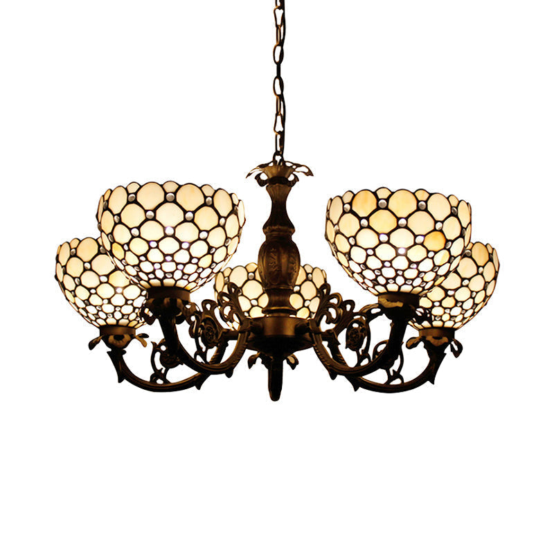 Beaded Glass Metal Chandelier: Traditional Living Room Hanging Light In Beige/Orange