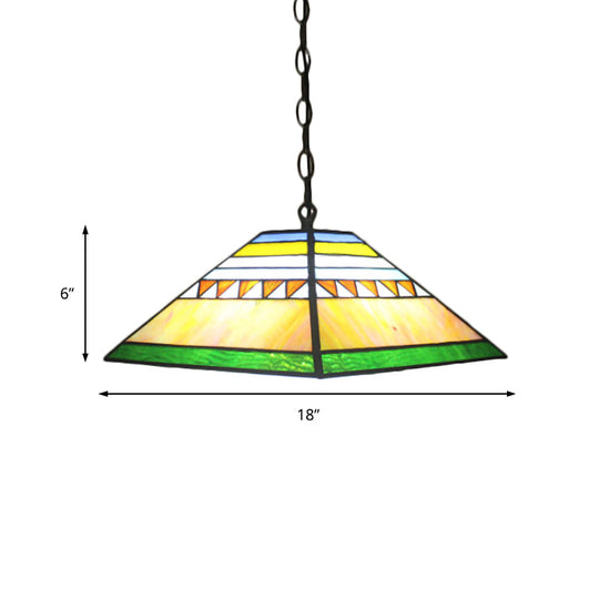 Stained Glass Tiffany-Style Single Bulb Pyramid Pendant Light In Orange/Yellow For Hallway